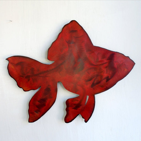 Red Fantail Goldfish Metal Wall Art: Rustic Steel Fish Sign