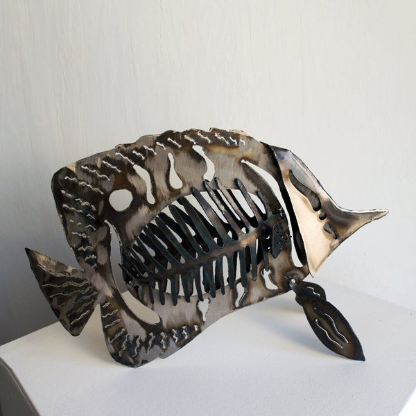 Metal Butterfly Fish Sculpture: Nautical Steel Art, Office Decor