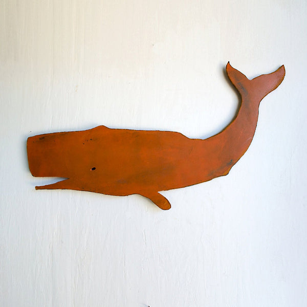 Hand Cut Metal Whale Wall Art: Nautical Decor (22" X 13")