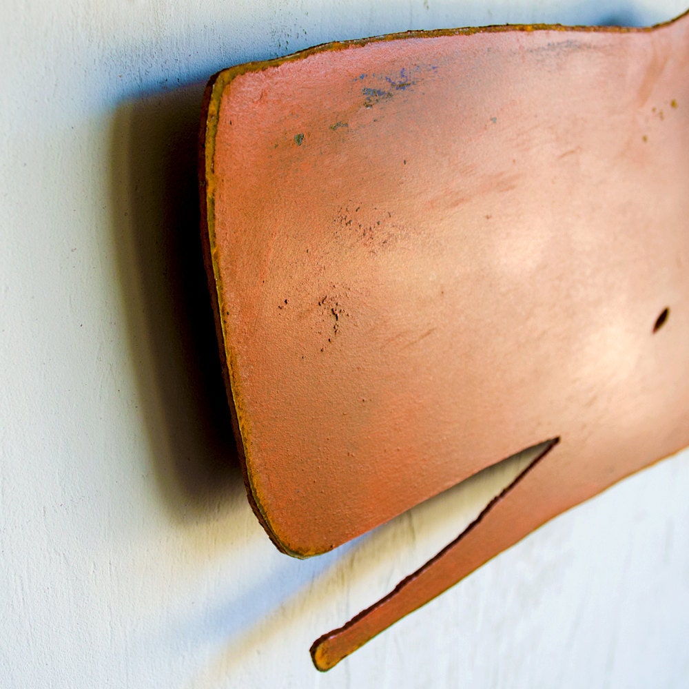 Hand Cut Metal Whale Wall Art: Nautical Decor (22" X 13")