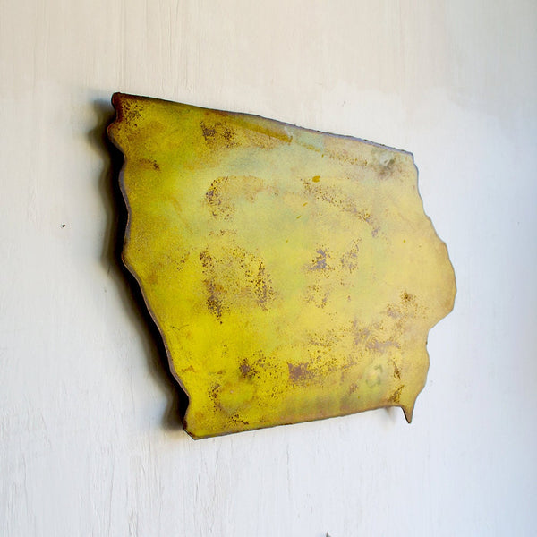 Rustic Iowa Silhouette Metal Wall Art - Weathered Yellow State Sign