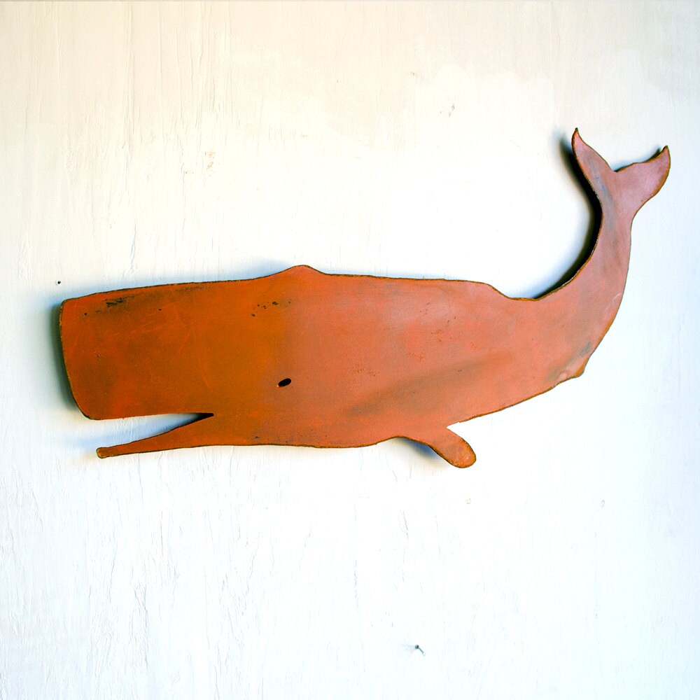 Hand Cut Metal Whale Wall Art: Nautical Decor (22" X 13")