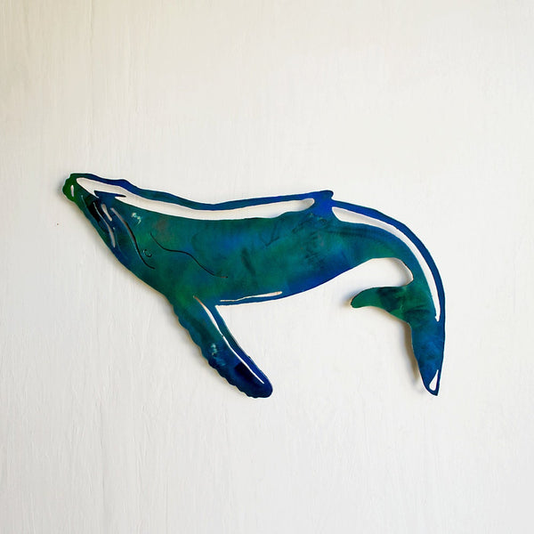 Handmade Metal Humpback Whale Wall Art: Weathered Nautical Decor