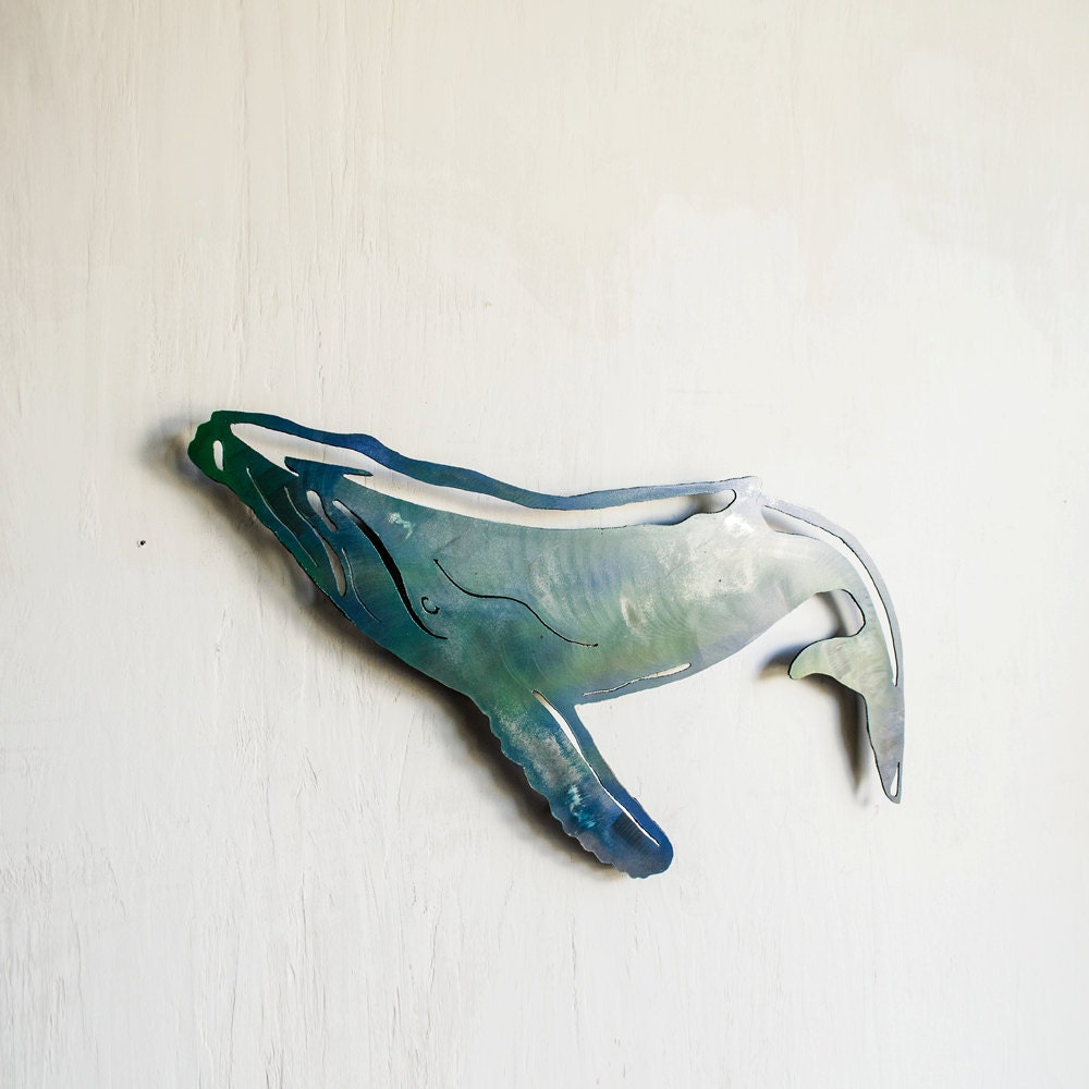 Handmade Metal Humpback Whale Wall Art: Weathered Nautical Decor