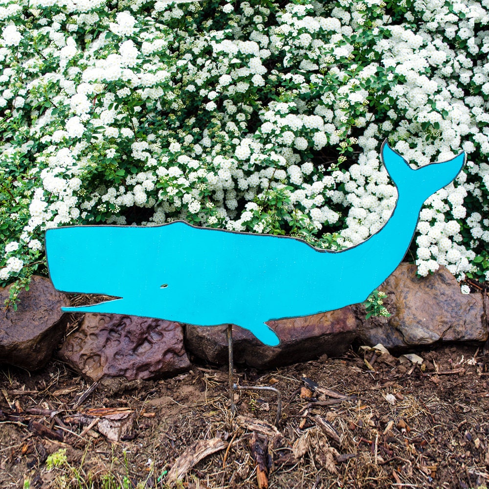 Rustic Metal Whale Garden Stake - Nautical Yard Art