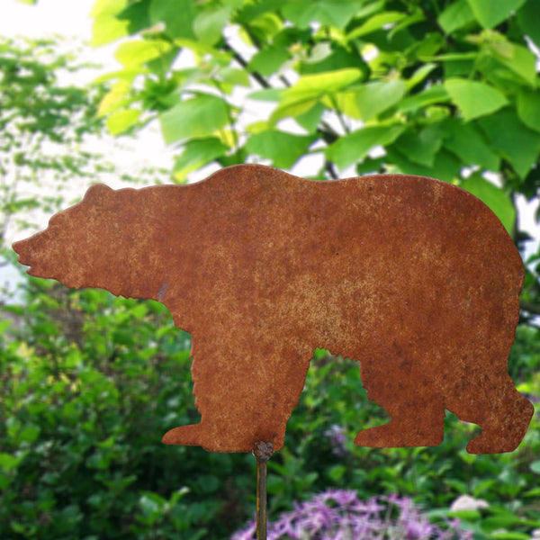 Grizzly Bear Garden Stake - 10" Metal Bear Art