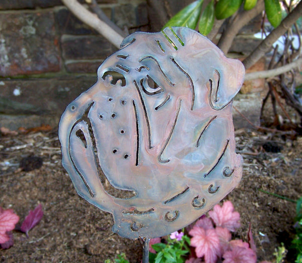 Bulldog Face Metal Art - 8" Rusted Steel Wall Decor