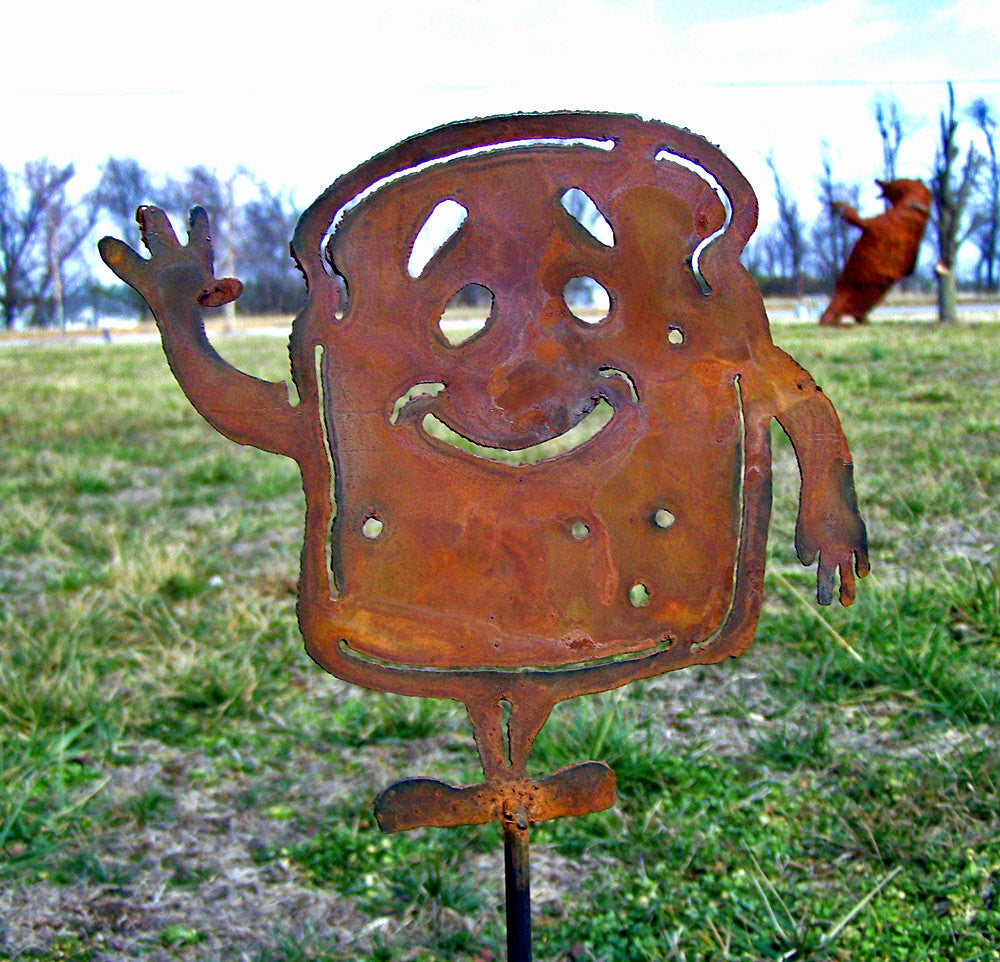 Happy Toastman Garden Stake - 8" Funny Metal Art