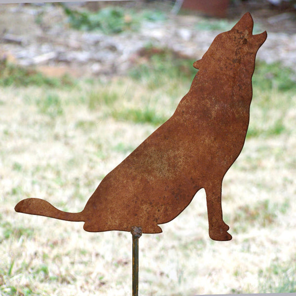 Wolf Yard Stake - 9" Howling Wolf Metal Art