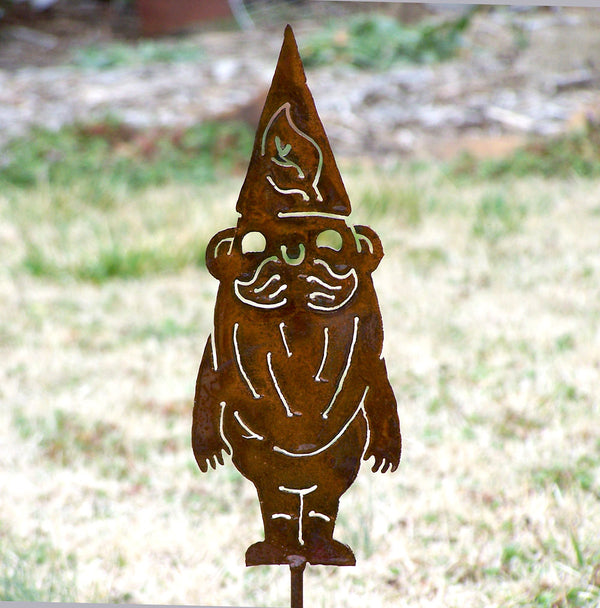 Garden Gnome Stake - 10" Whimsical Metal Art