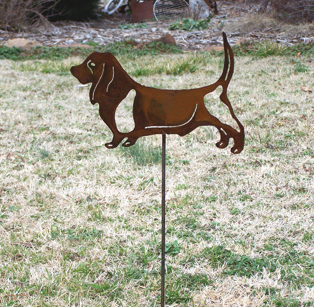 Basset Hound Garden Stake - 11" Rusty Metal Dog Art