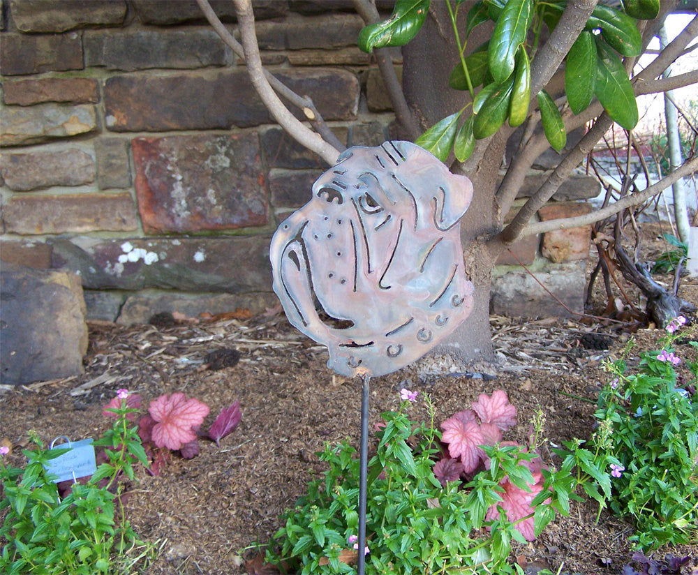 Bulldog Face Metal Art - 8" Rusted Steel Wall Decor